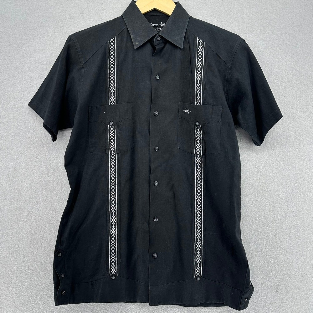 Texas Standard Guyabera Black Western Short Sleeve Button Up Shirt SZ S Edgy